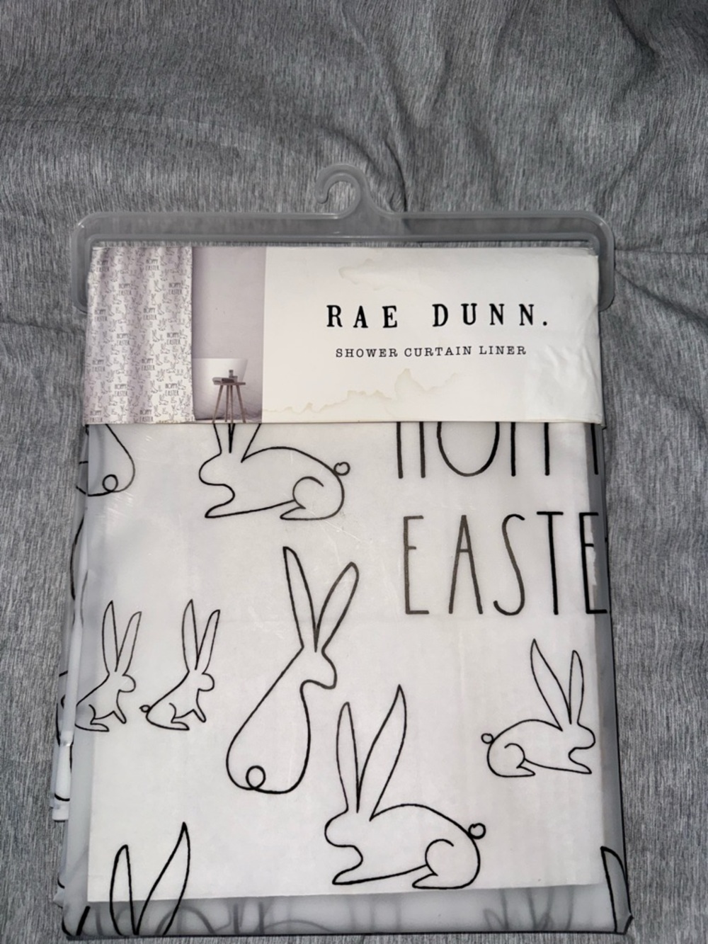 Rae Dunn White Shower Curtain Liner with Black Bunny Outline